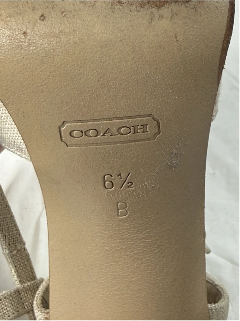 Coach Maddie neutral linen leather square toe slingback heels Sze 6.5 Italy Pump - Picture 7 of 15
